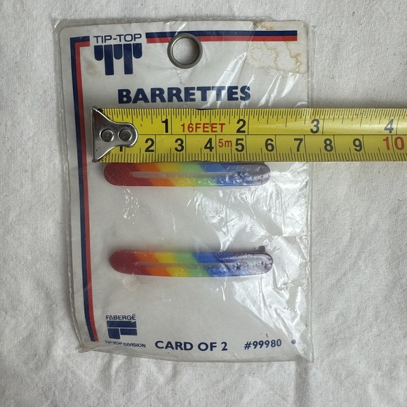 VTG Tip-Top Barrettes (4) One Piece Self Clasp Metal and Ball Clasp Rainbow CUTE - Picture 3 of 3